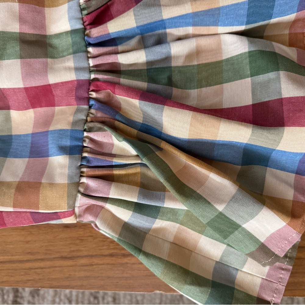 Smocked Gingham Ruffle Crop Top - Multicolor View 3